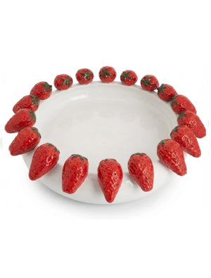 Glazed White Strawberry Serving Dish